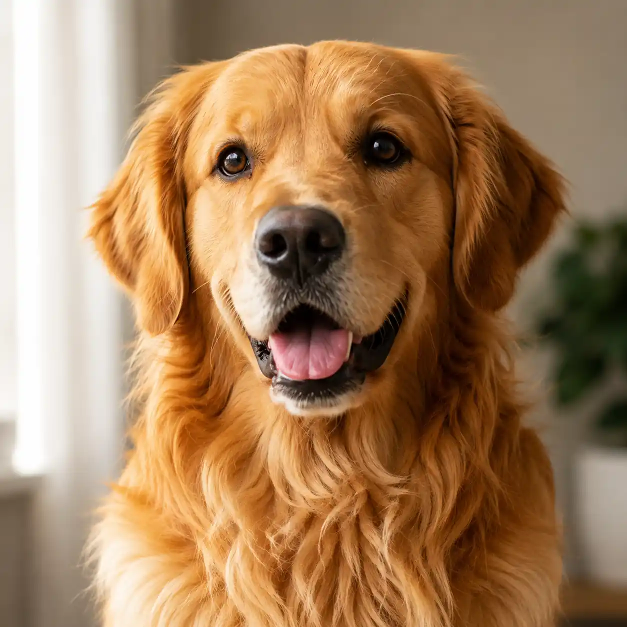 Golden retriever with beautiful shiny coat, close-up portrait