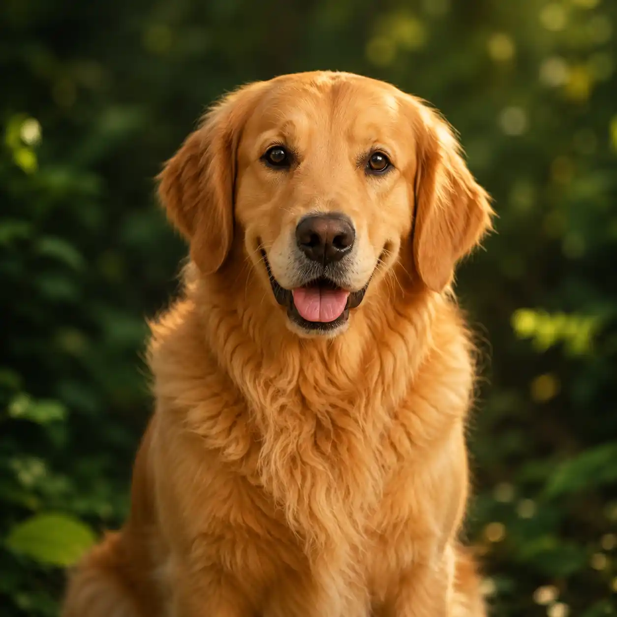 Healthy golden retriever with trusting, peaceful expression